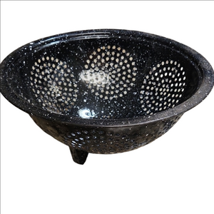Enamel Black and White Speckled Colander